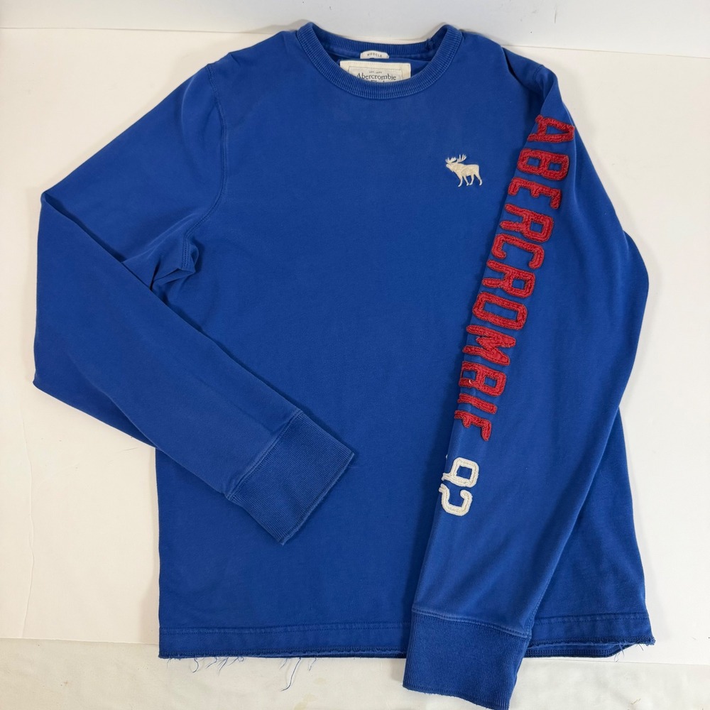 Abercrombie Fitch Muscle XXL Blue Crewneck Long Sleeve Raw Hem Y2K Preppy